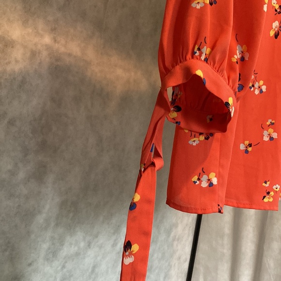 HALOGEN Long Balloon Sleeve Blouse Dreamsicle Orange Floral Womens Small - Picture 11 of 16
